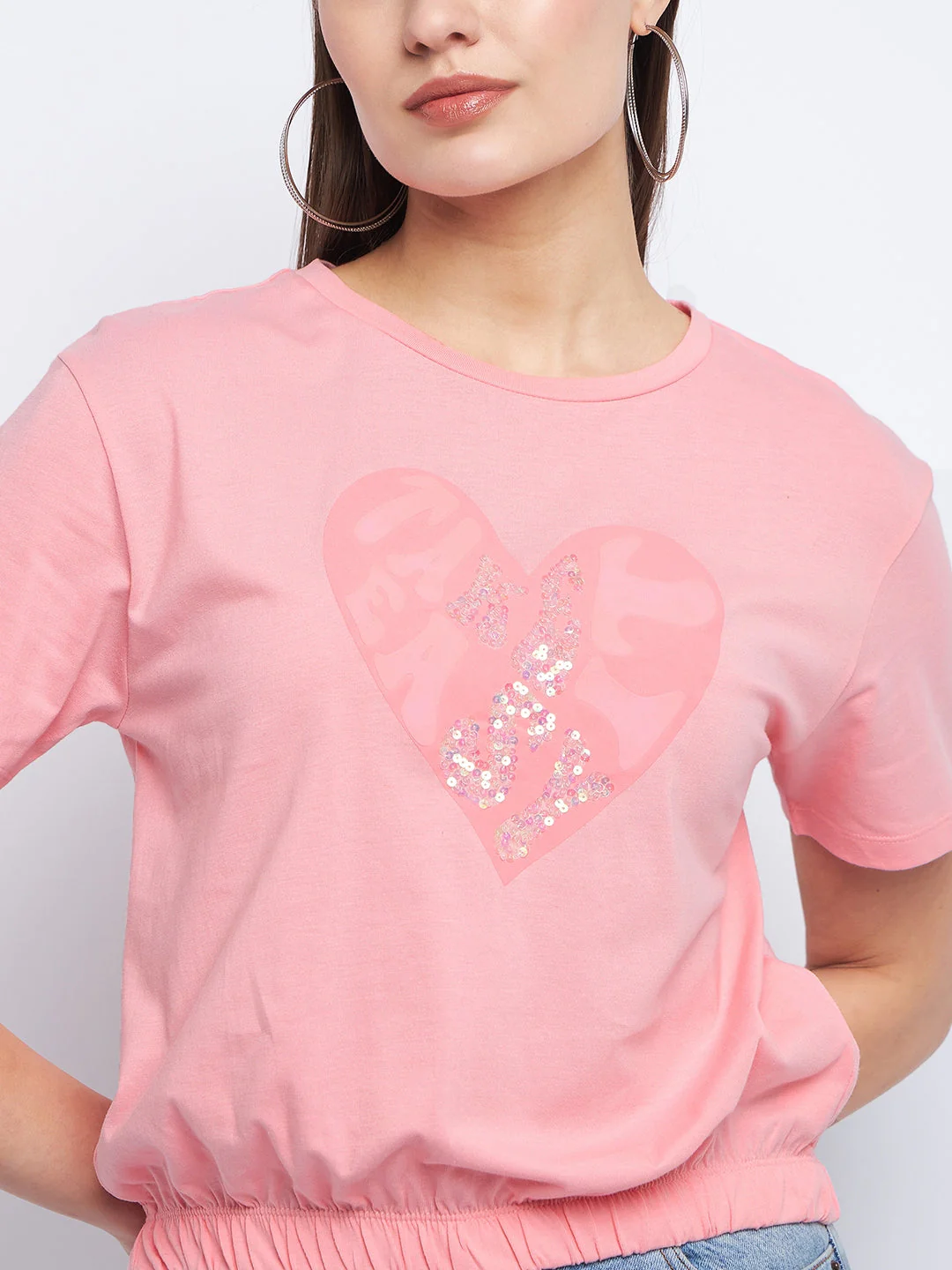 Madame Elasticated Hem Pink Embellished Top - Image 2