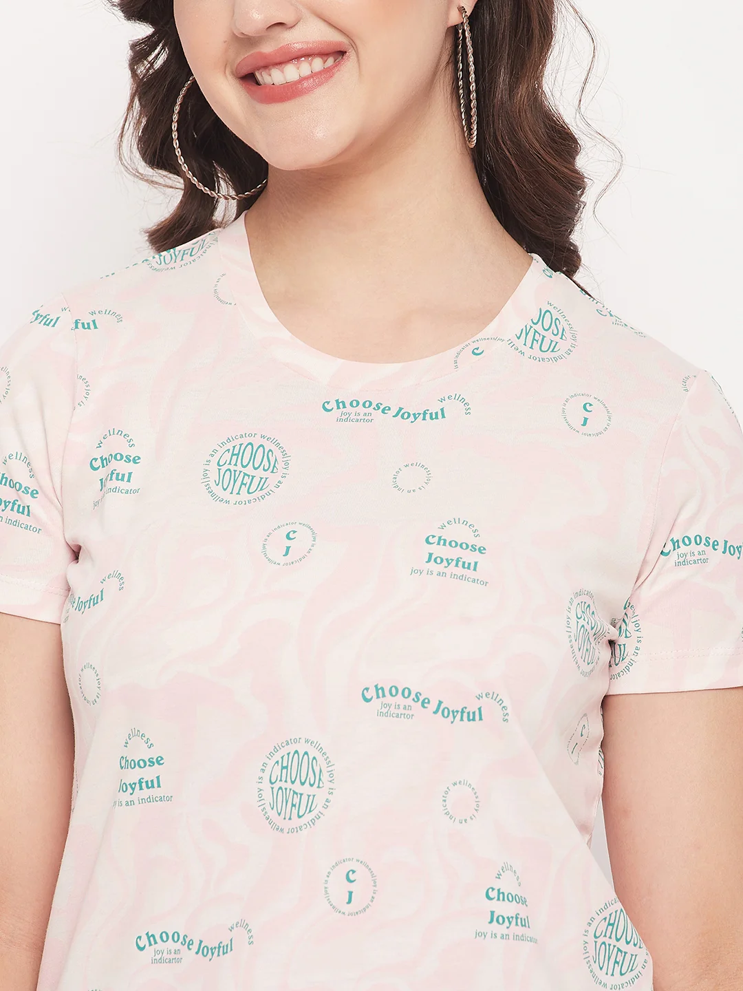 Madame Peach Round Neck Printed Cotton T-Shirt - Image 7