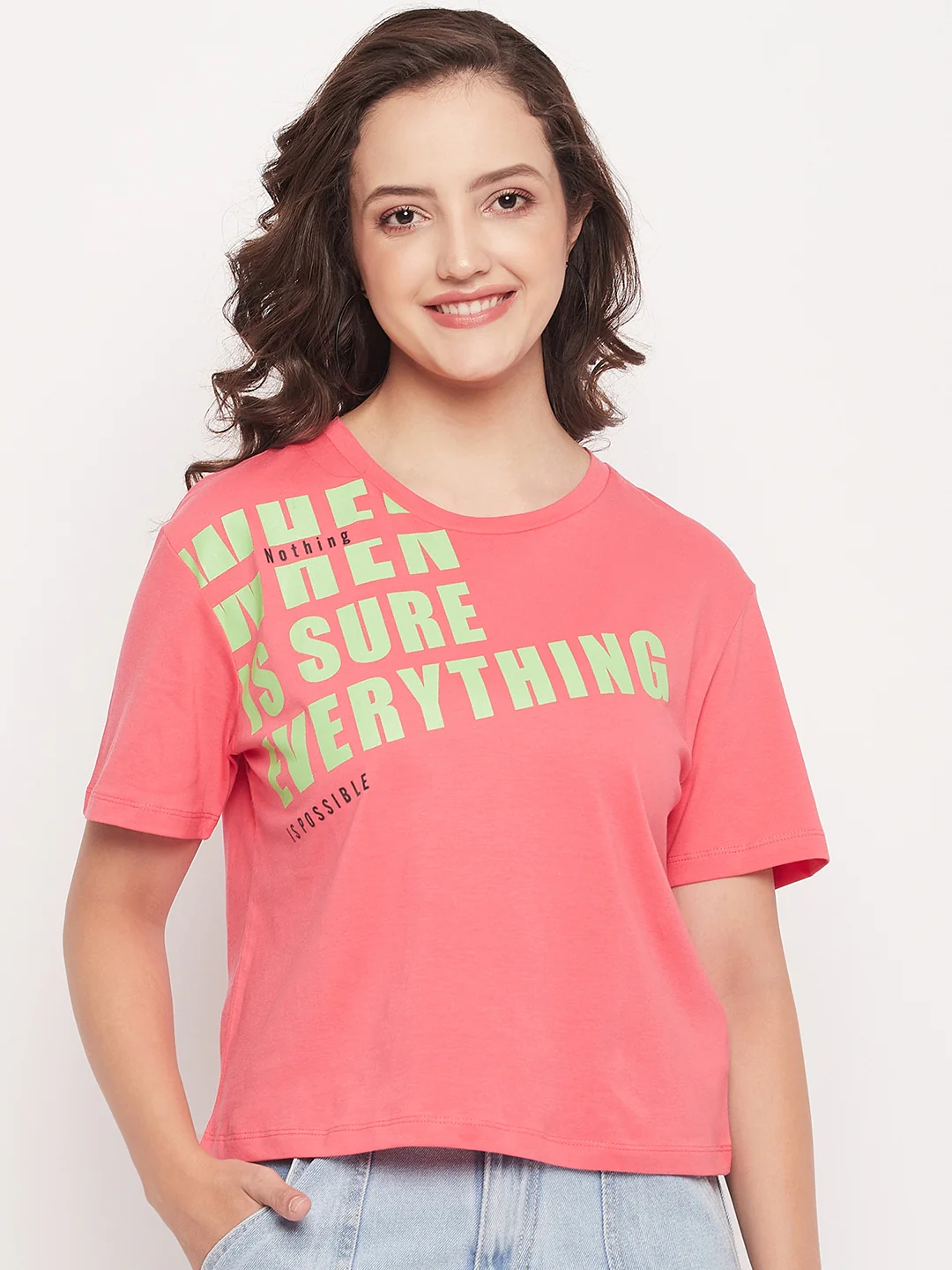 Madame Pink Cotton Regular Fit Printed T-shirt - Image 2