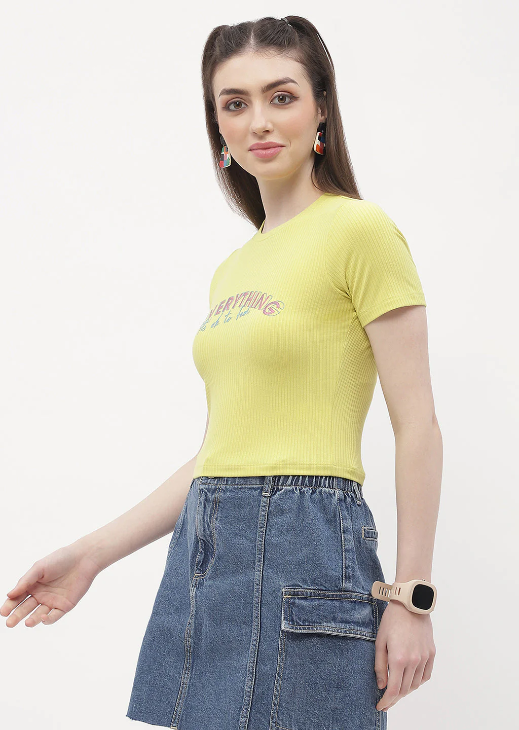 Madame Typography Lemon Yellow Crop T-Shirt - Image 4