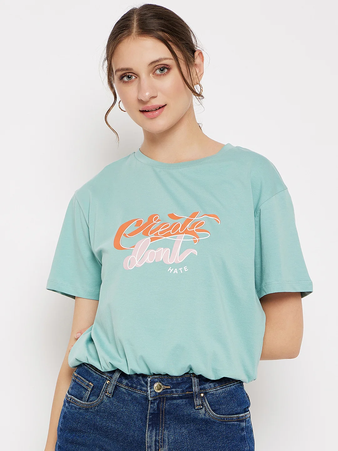 Madame Crew Neck Green Printed T-Shirt - Image 3