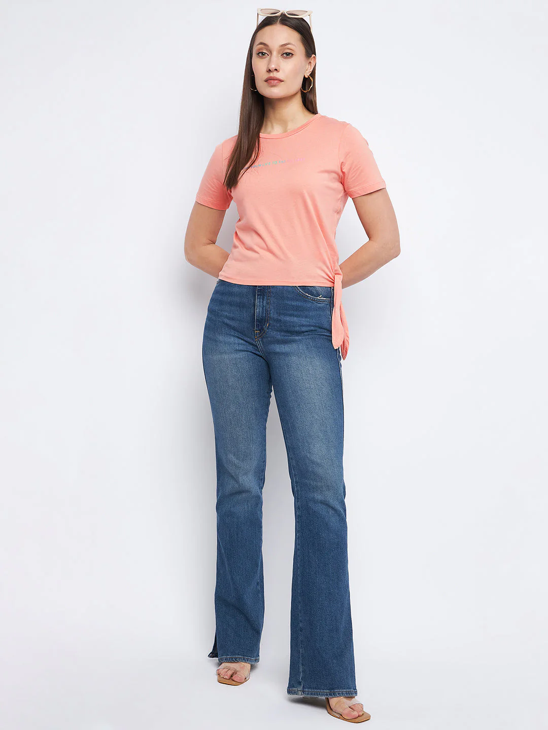 Madame Typography Peach Side Knotted Top - Image 4