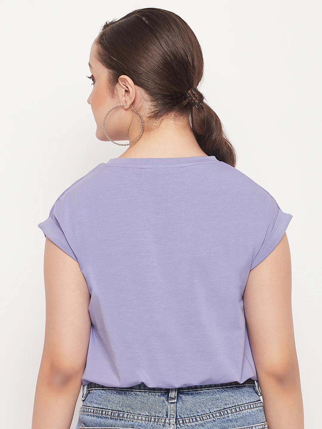 Madame Solid Violet Typography Cuffed Half Sleeves Elasticated Waist Top - Image 6