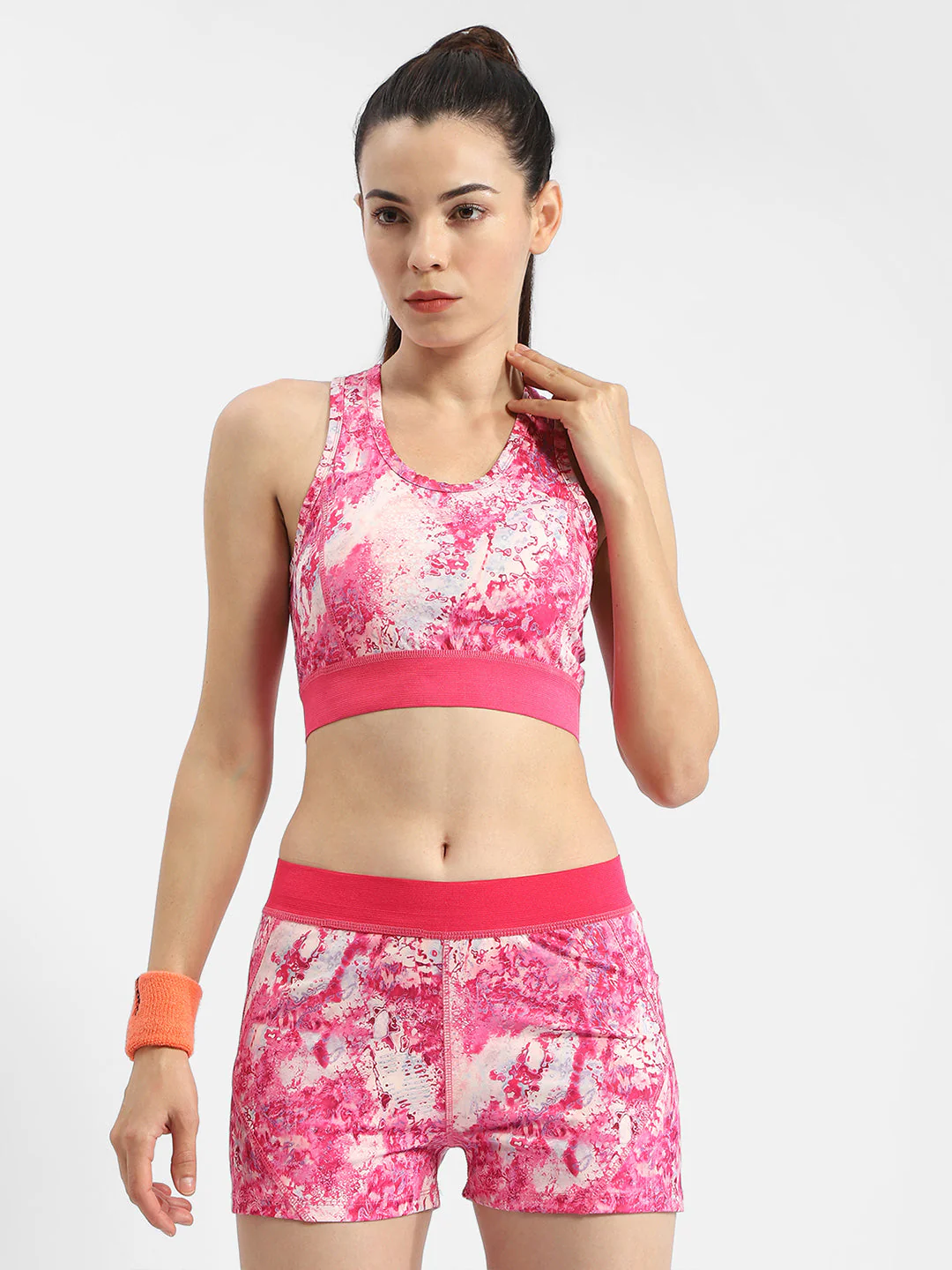 Madame Abstract Print Hot Pink Support Back Active Wear Top - Image 2