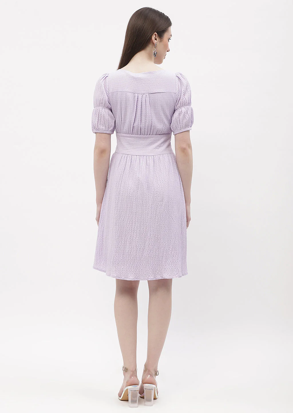 Madame Empire Waist Marie Sleeve Lavender A-Line Dress - Image 3