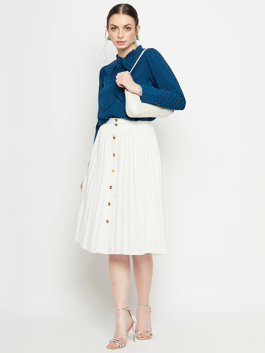 Madame Tie-Up Neck Full Sleeve Teal Shirt - Image 3