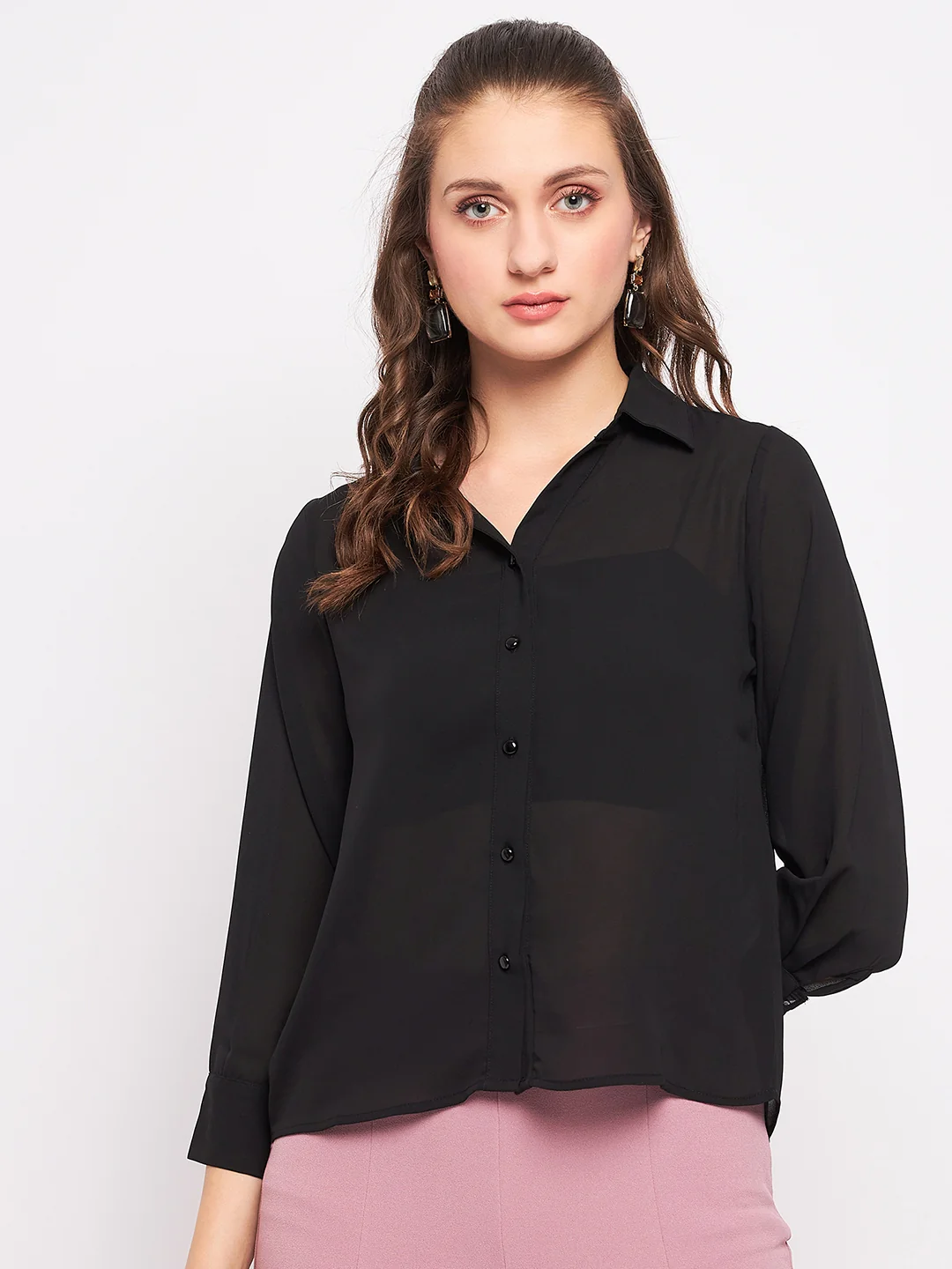Madame Quarter Sleeve Black Semi Sheer Shirt - Image 3