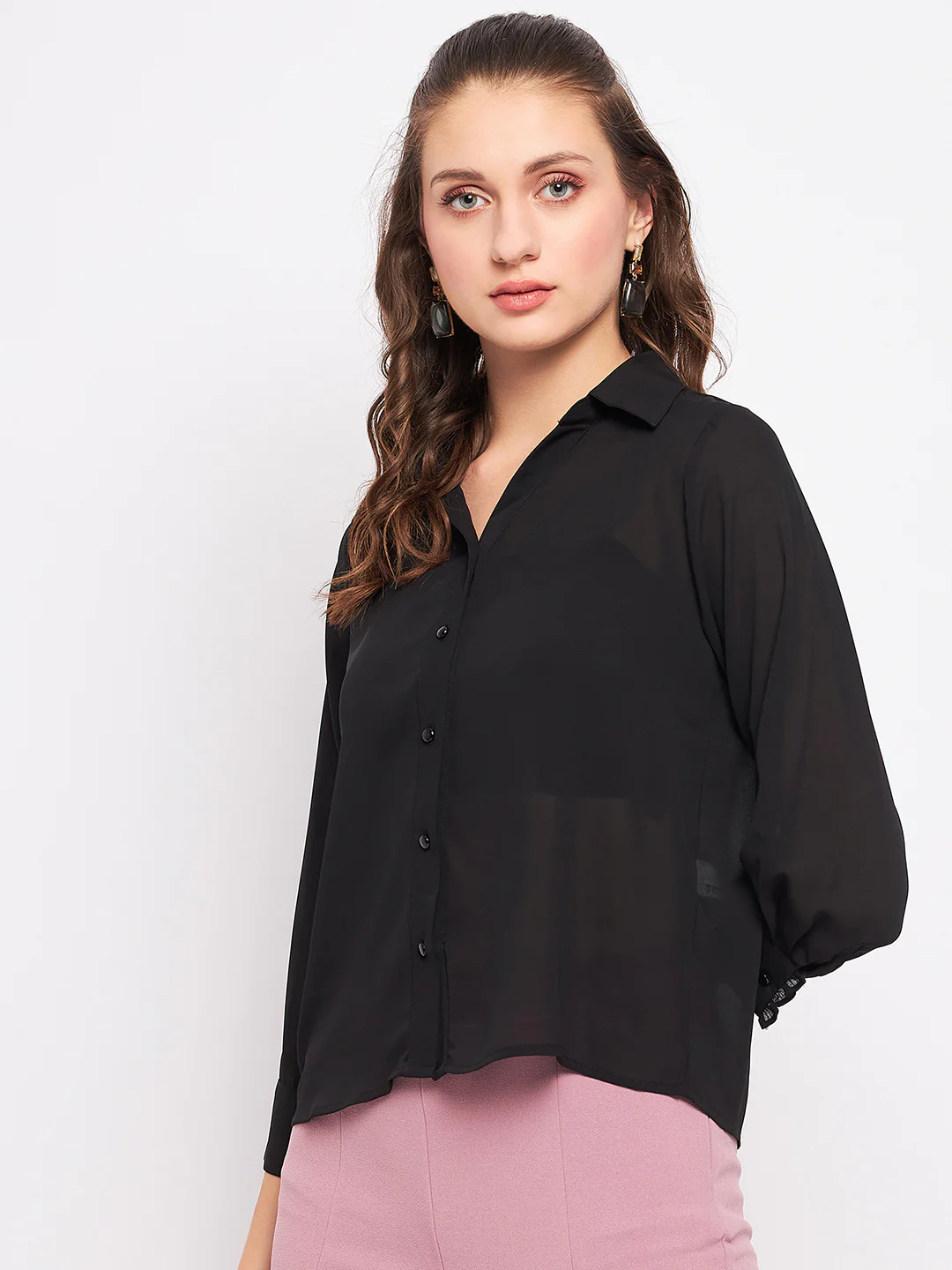 Madame Quarter Sleeve Black Semi Sheer Shirt - Image 5