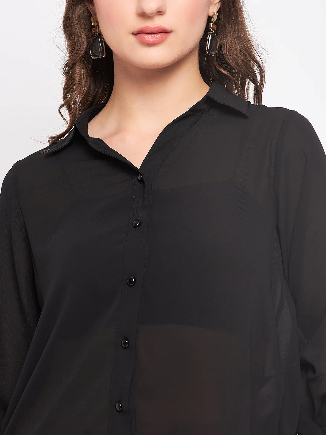 Madame Quarter Sleeve Black Semi Sheer Shirt - Image 7