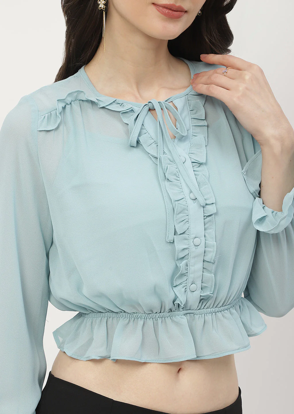 Madame Poet Sleeve Mint Blue Ruffle Top - Image 2