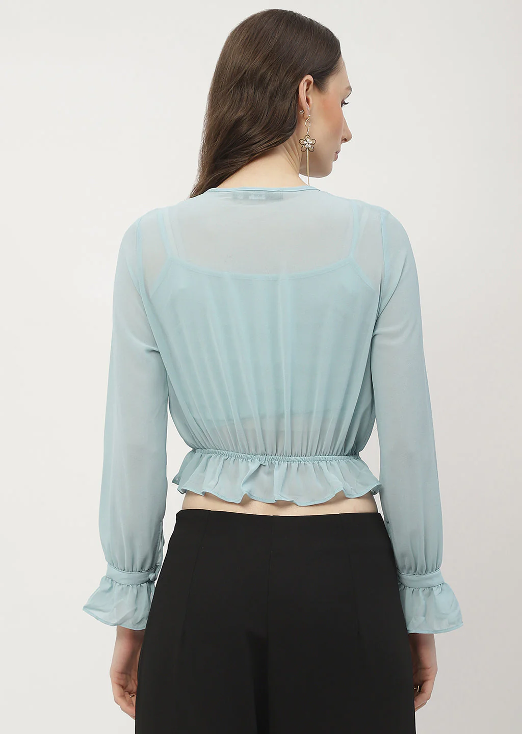 Madame Poet Sleeve Mint Blue Ruffle Top - Image 3