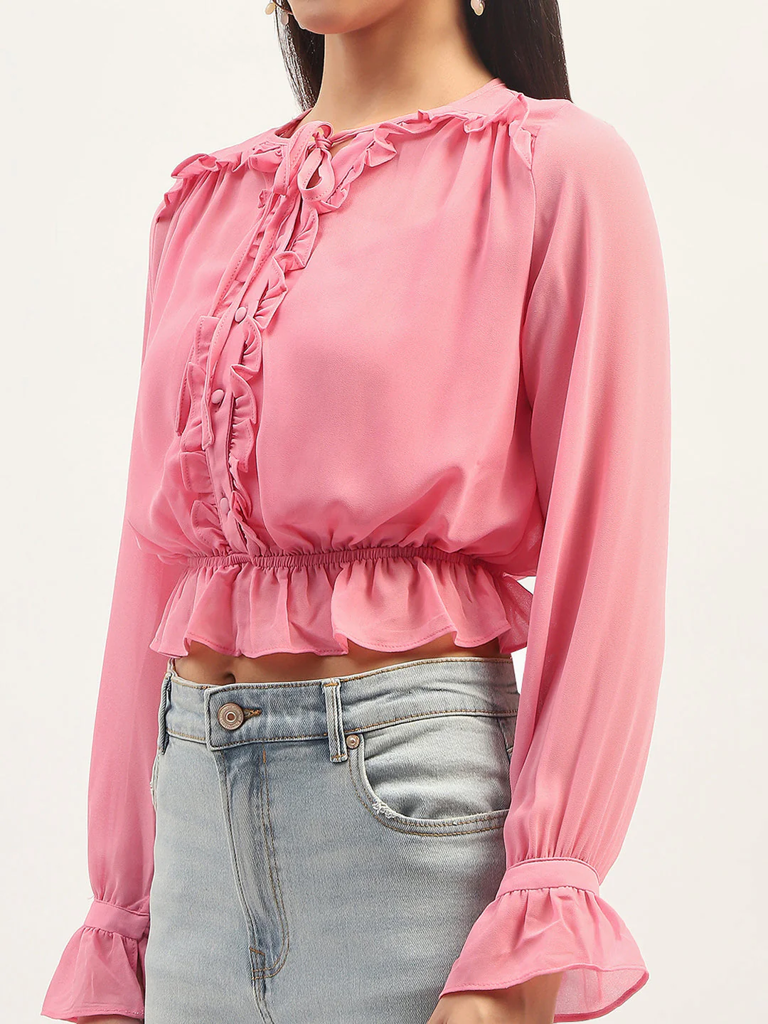 Madame Pink Ruffle Detailing Peplum Top - Image 2