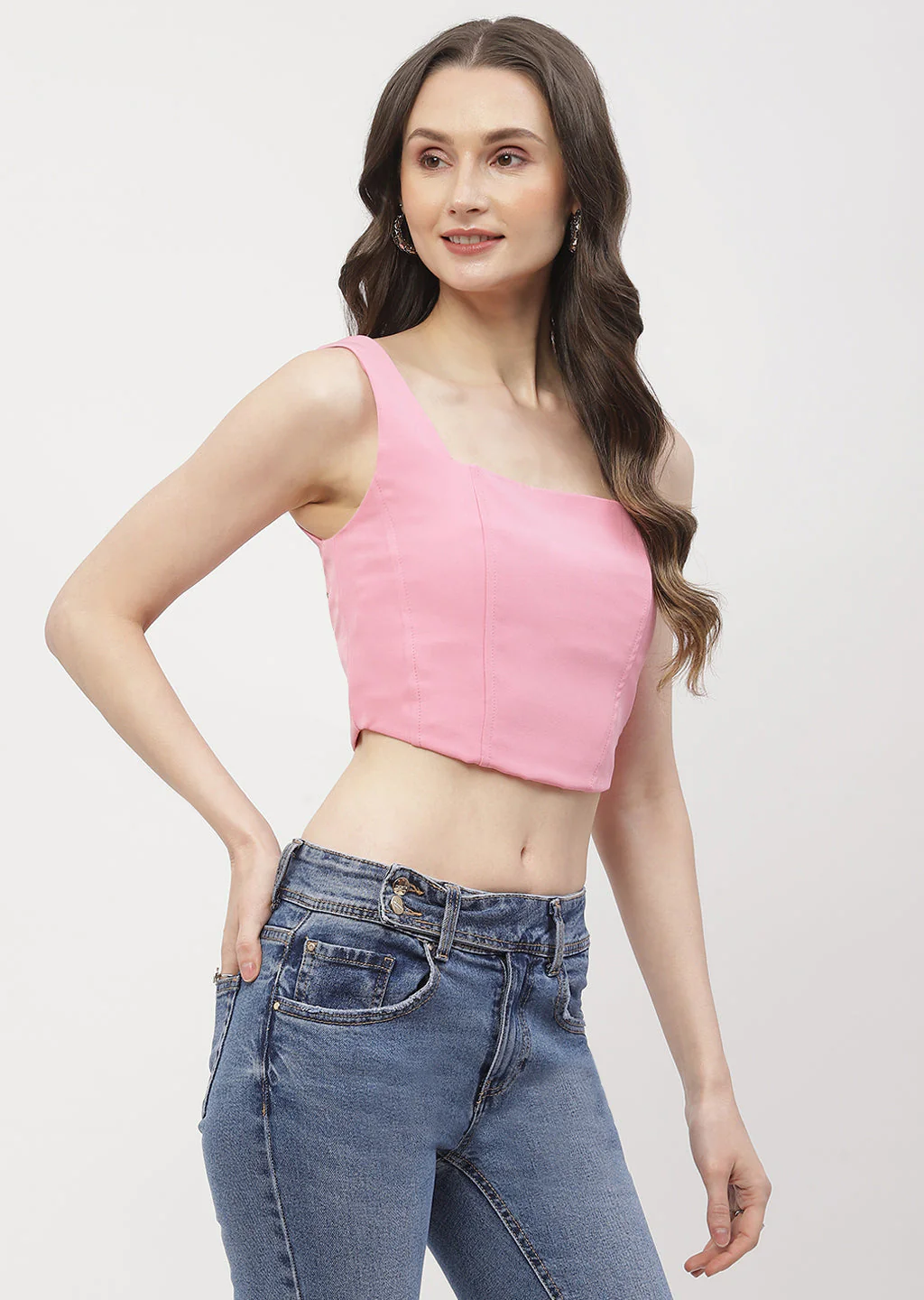 Madame Solid Pink Corset Style Top - Image 3