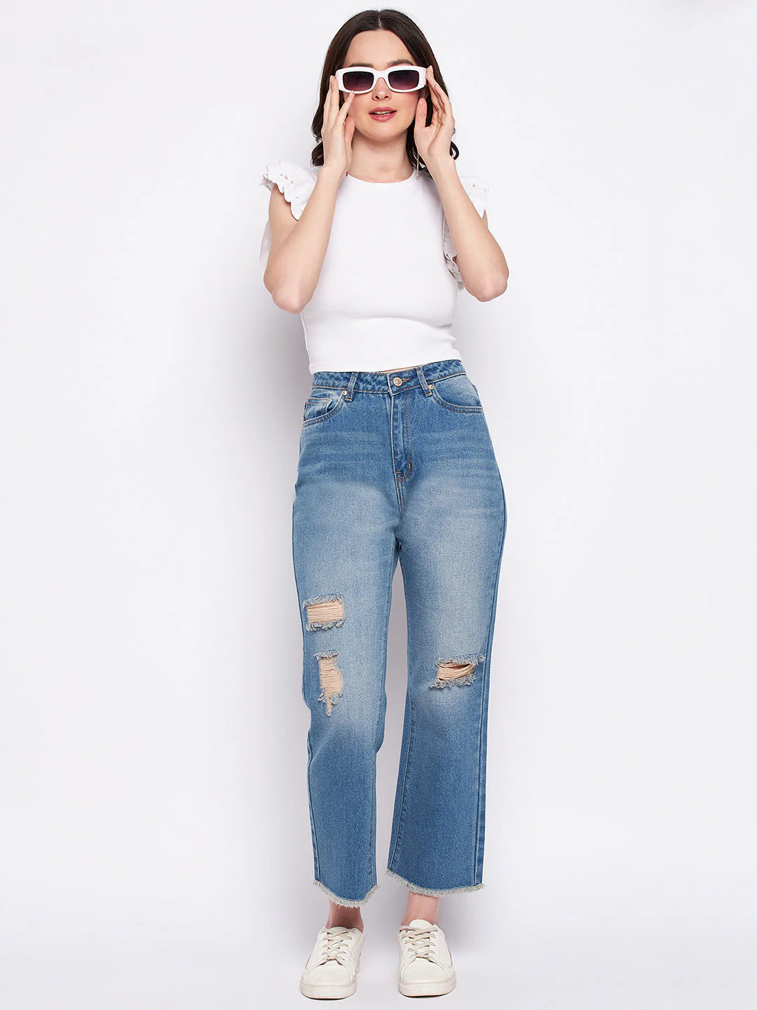 Madame Ripped Mi-Rise Double Wash Flared Jeans - Image 2