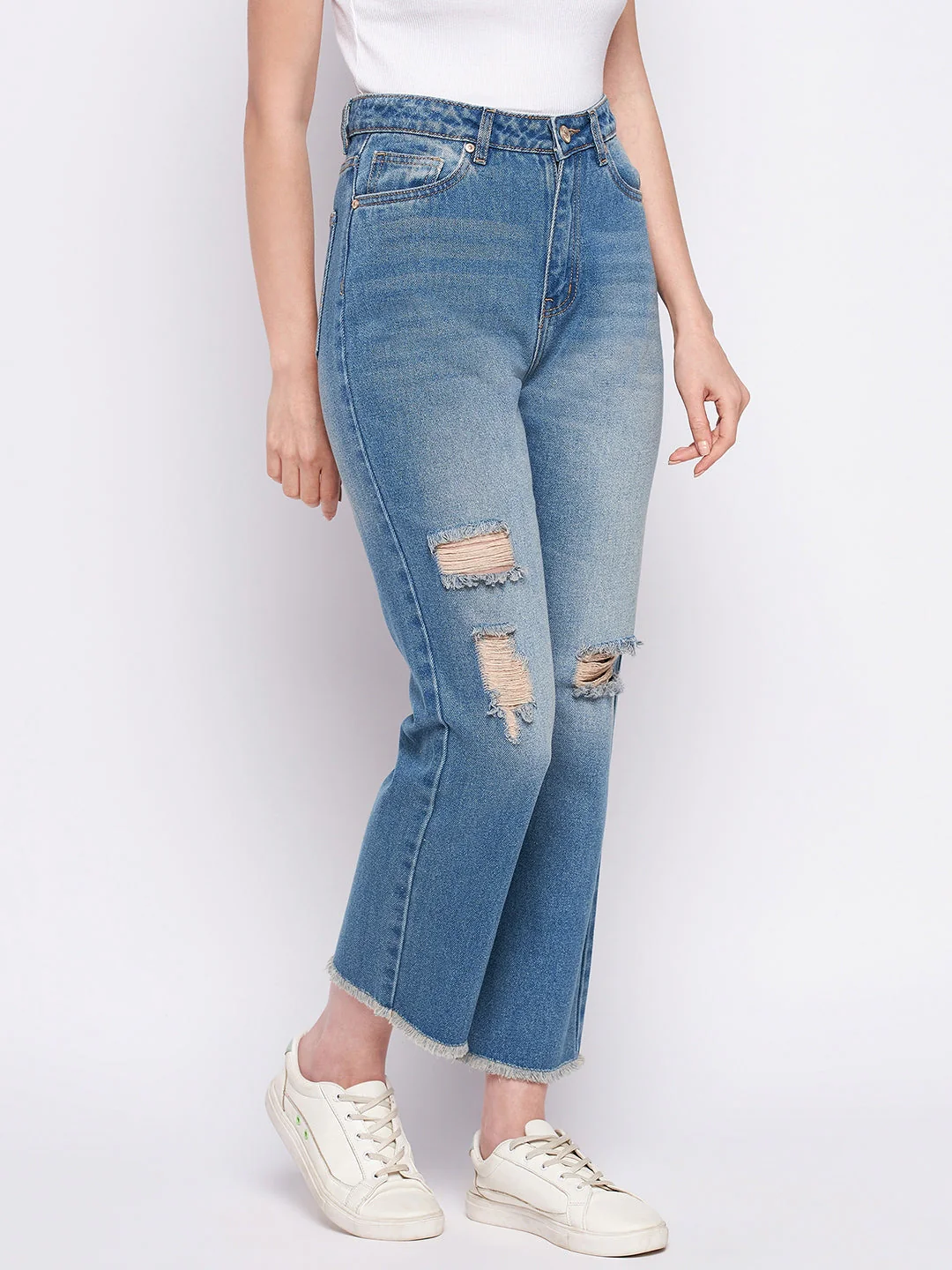 Madame Ripped Mi-Rise Double Wash Flared Jeans - Image 4