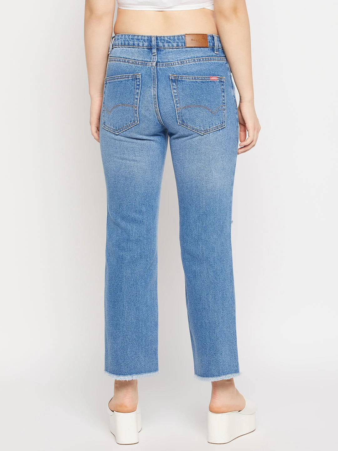 Madame Ripped Mid-Rise Double Wash Cropped Straight Fit Jeans - Image 5