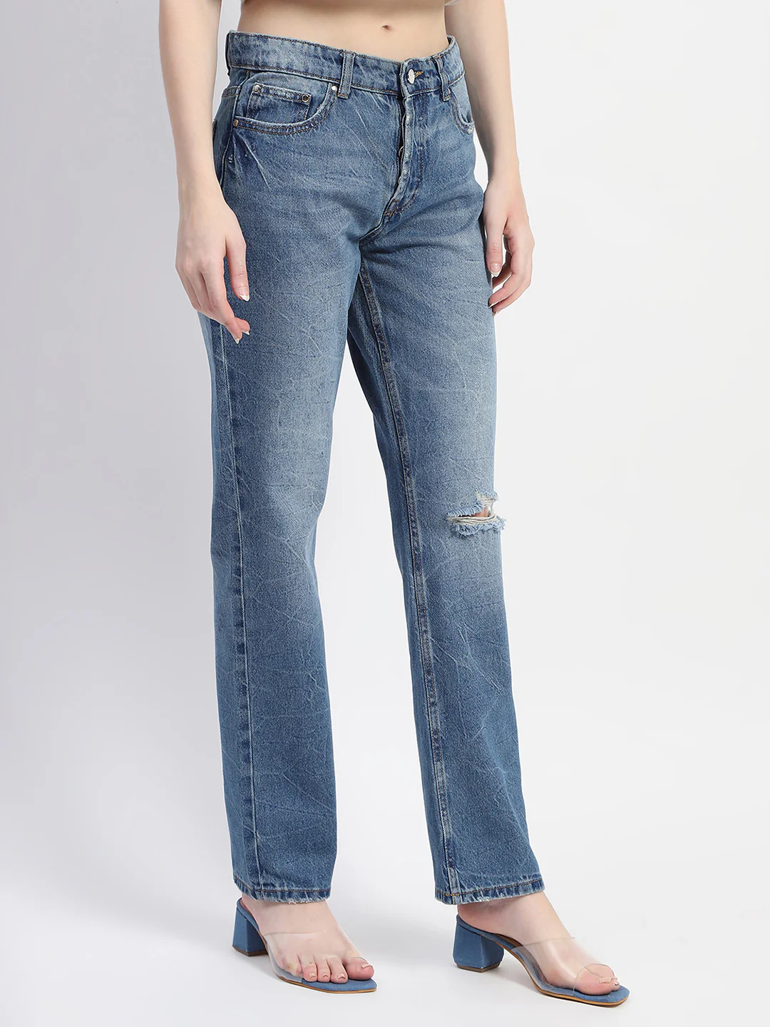 Madame Crushed Ripped Blue Straight Denim - Image 3