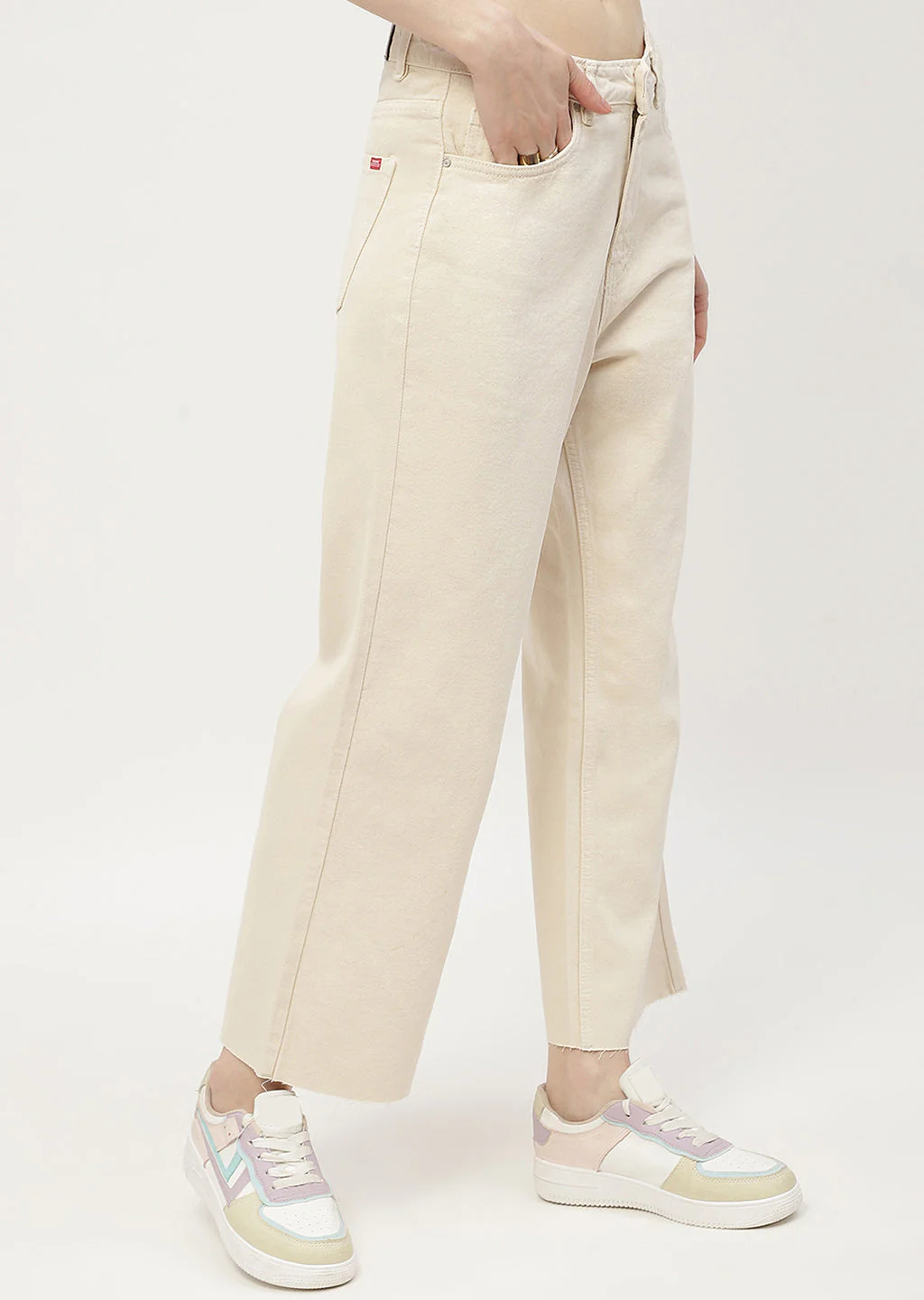 Madame Low Waist Beige Wide Leg Jeans - Image 5
