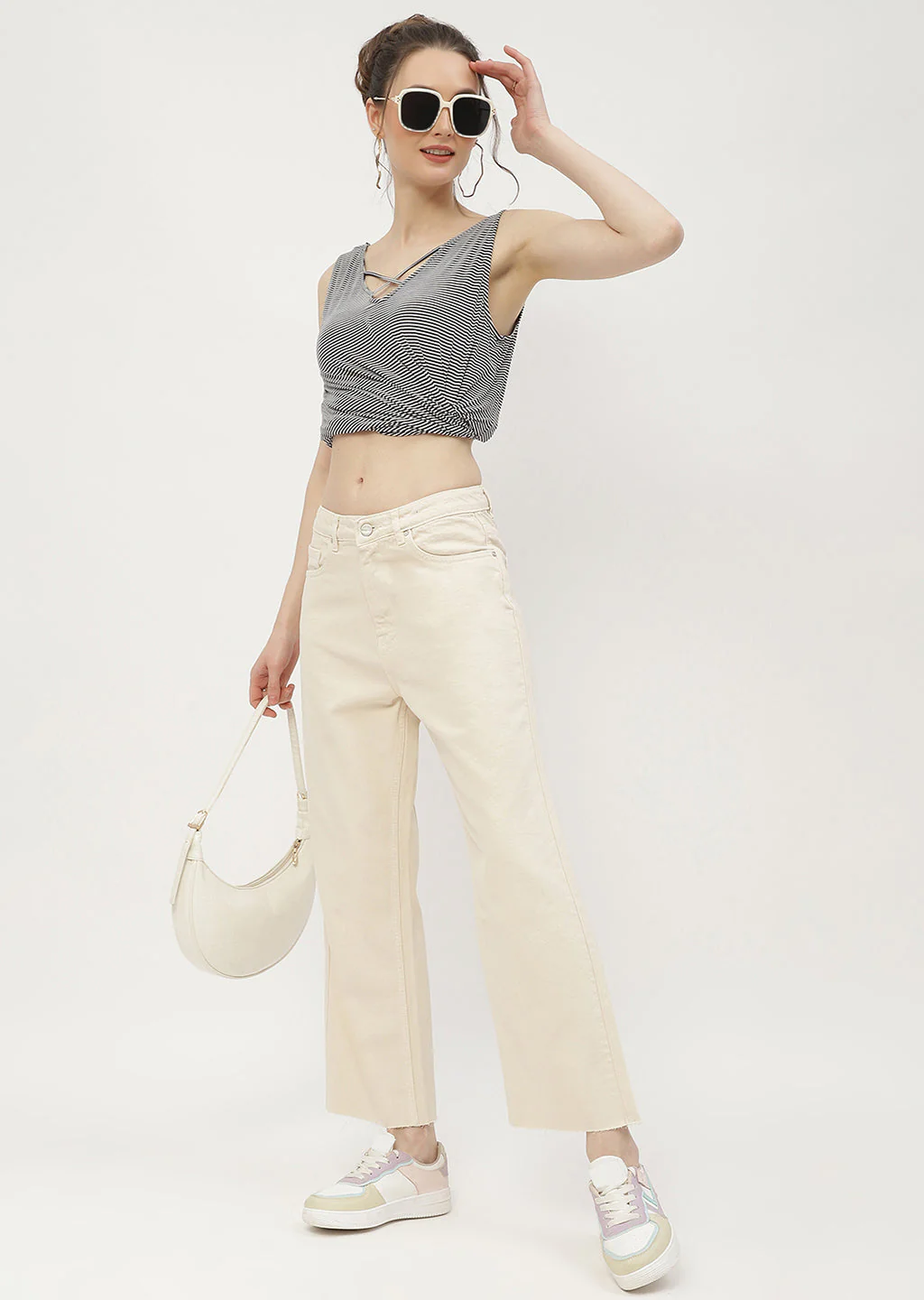 Madame Low Waist Beige Wide Leg Jeans - Image 6