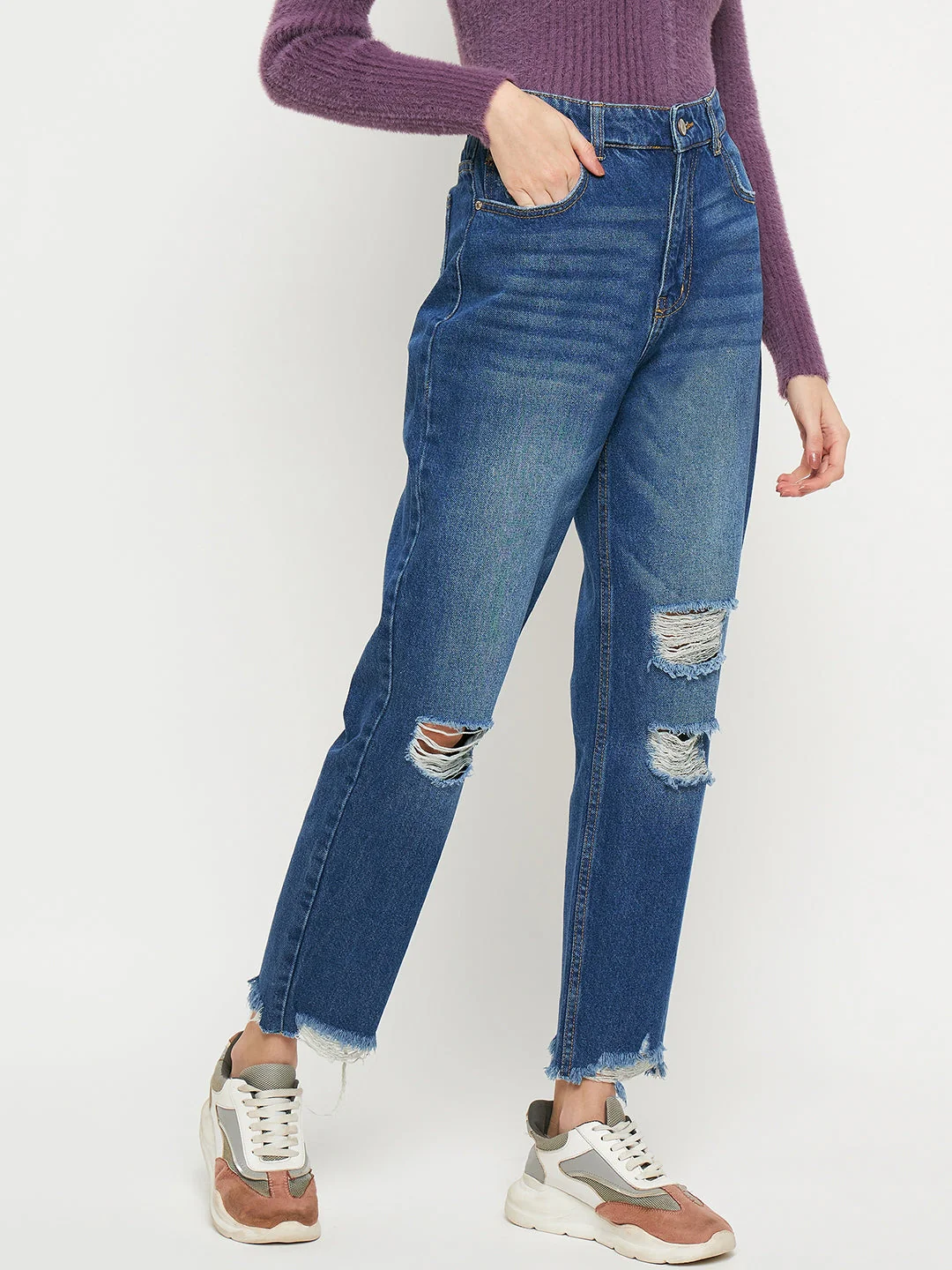 Madame Blue Straight Fit Distressed Jeans - Image 5