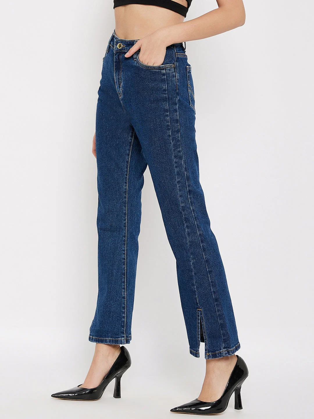 Madame Mid-Rise Front Slit Dark Wash Jeans - Image 3