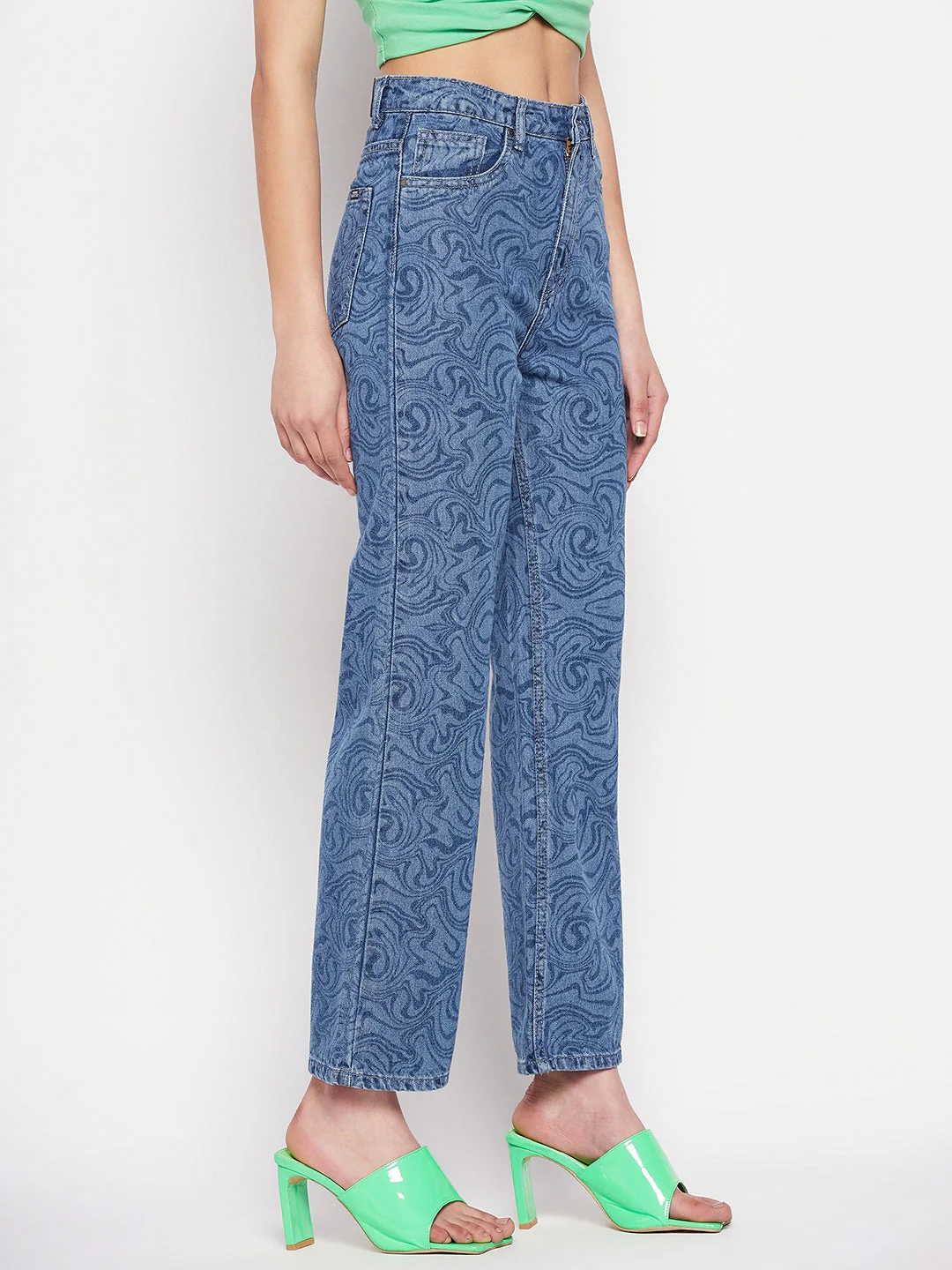 Madame Blue Printed Denim Jeans - Image 2