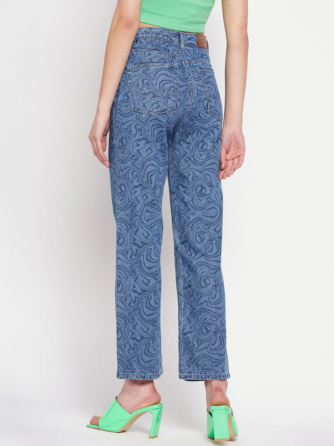 Madame Blue Printed Denim Jeans - Image 5