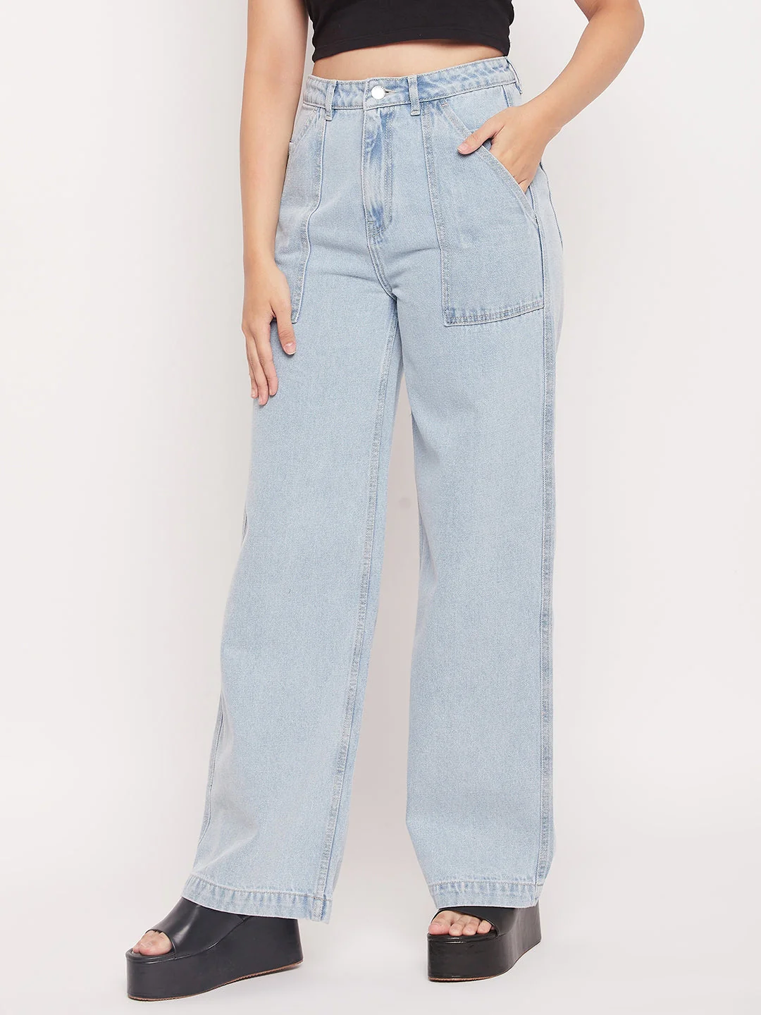 Madame Ice Blue High Rise Boyfriend Fit Jeans - Image 3