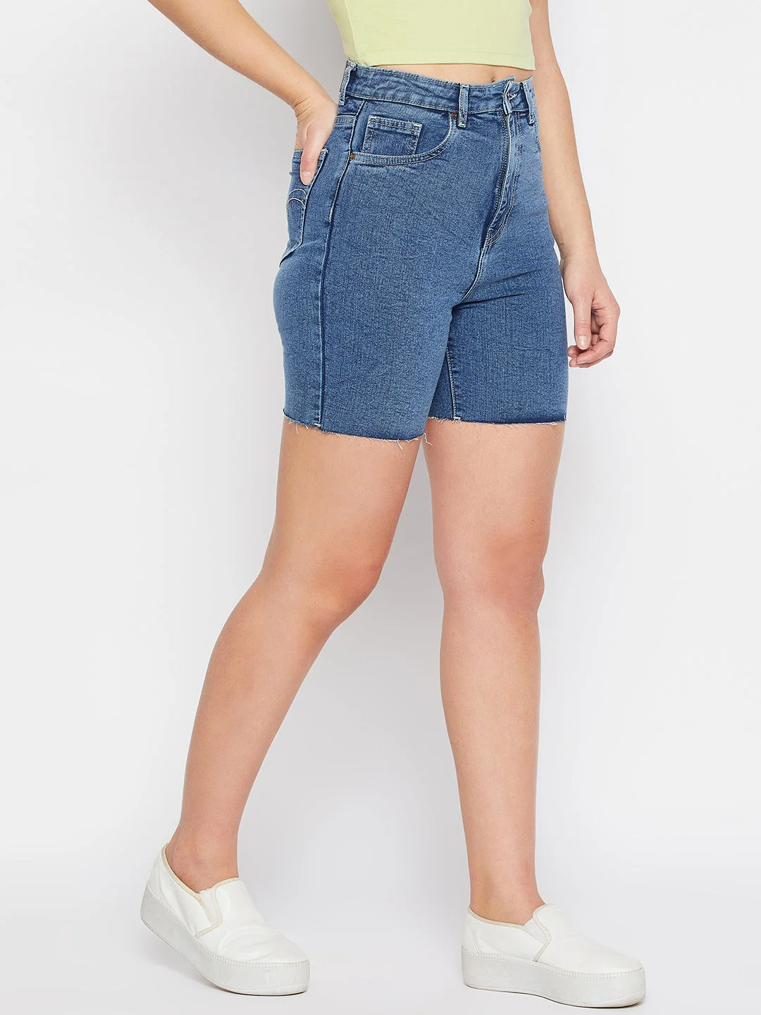 Madame Fitted Blue Denim Shorts - Image 2