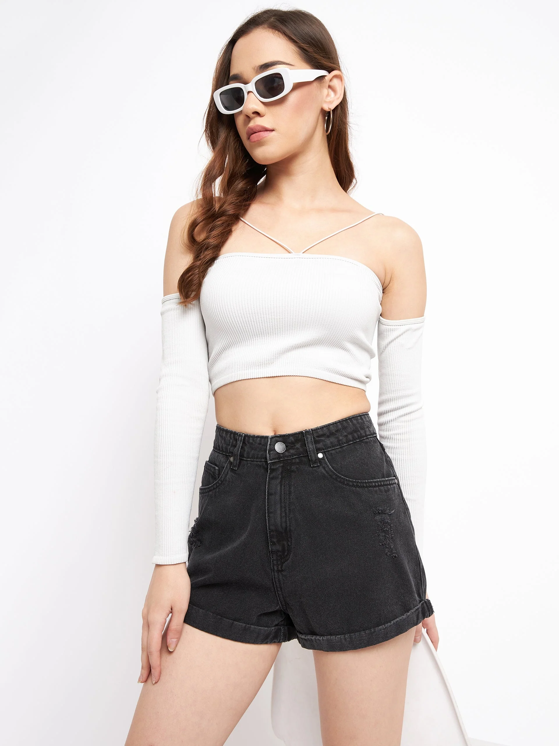 Madame Folded Hem Black Denim Shorts - Image 6