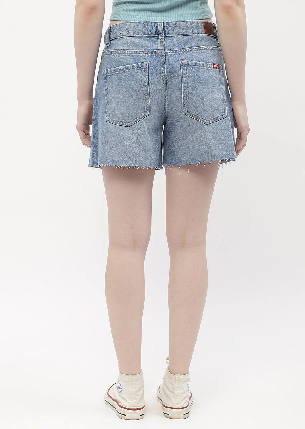 Madame Low Rise Blue Distressed Hem Shorts - Image 3