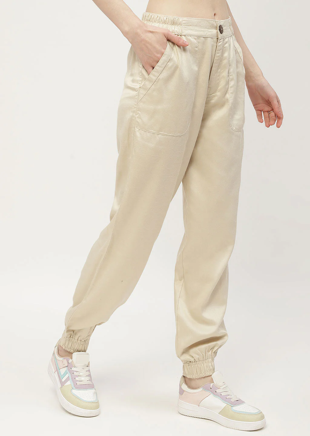 Madame Solid Beige Jogger - Image 2