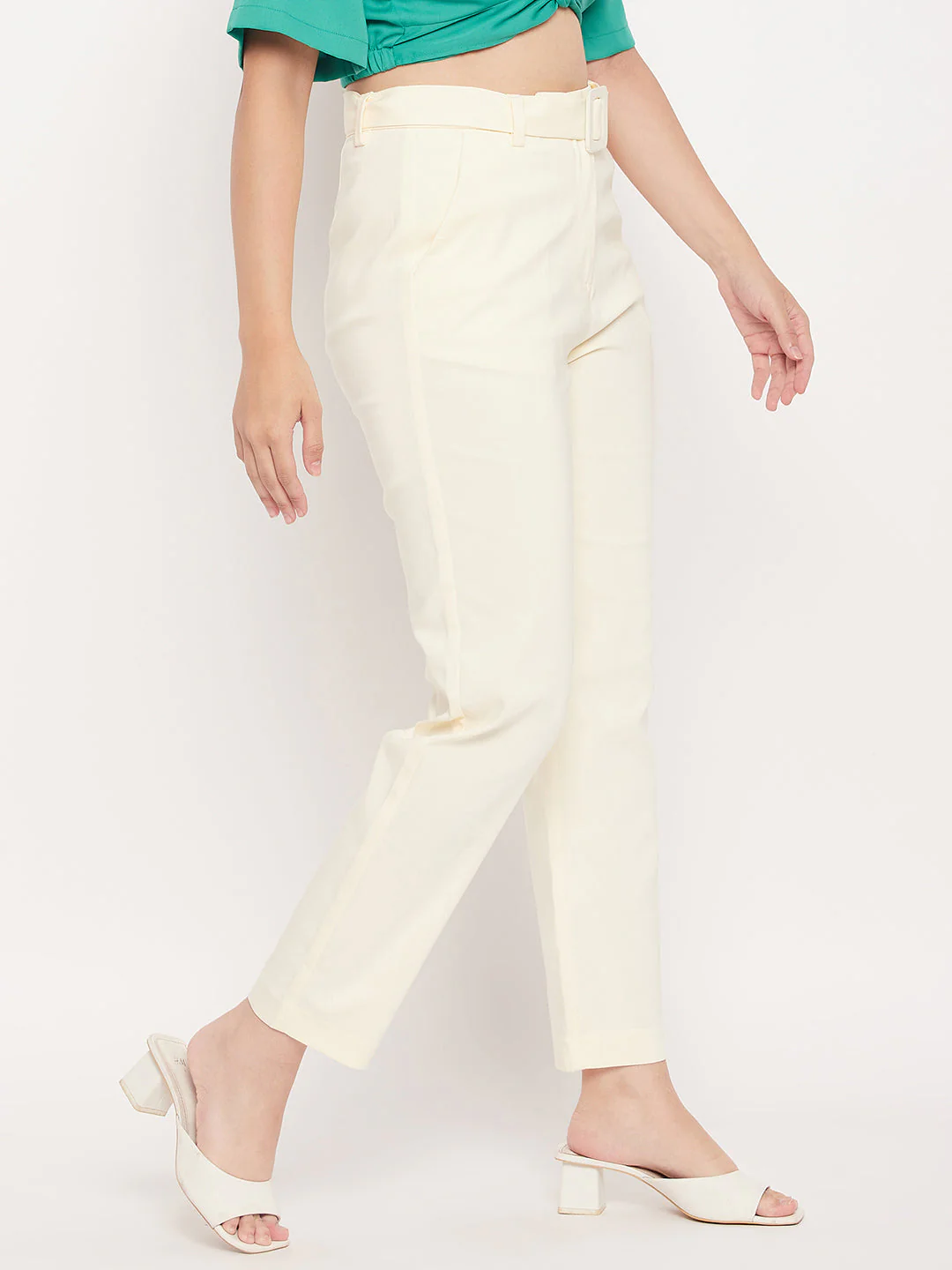 Madame White Slim Fit Belt Trouser - Image 4
