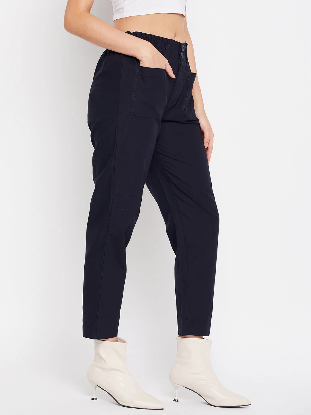 Madame Navy Cotton Ankle Length Trousers - Image 4