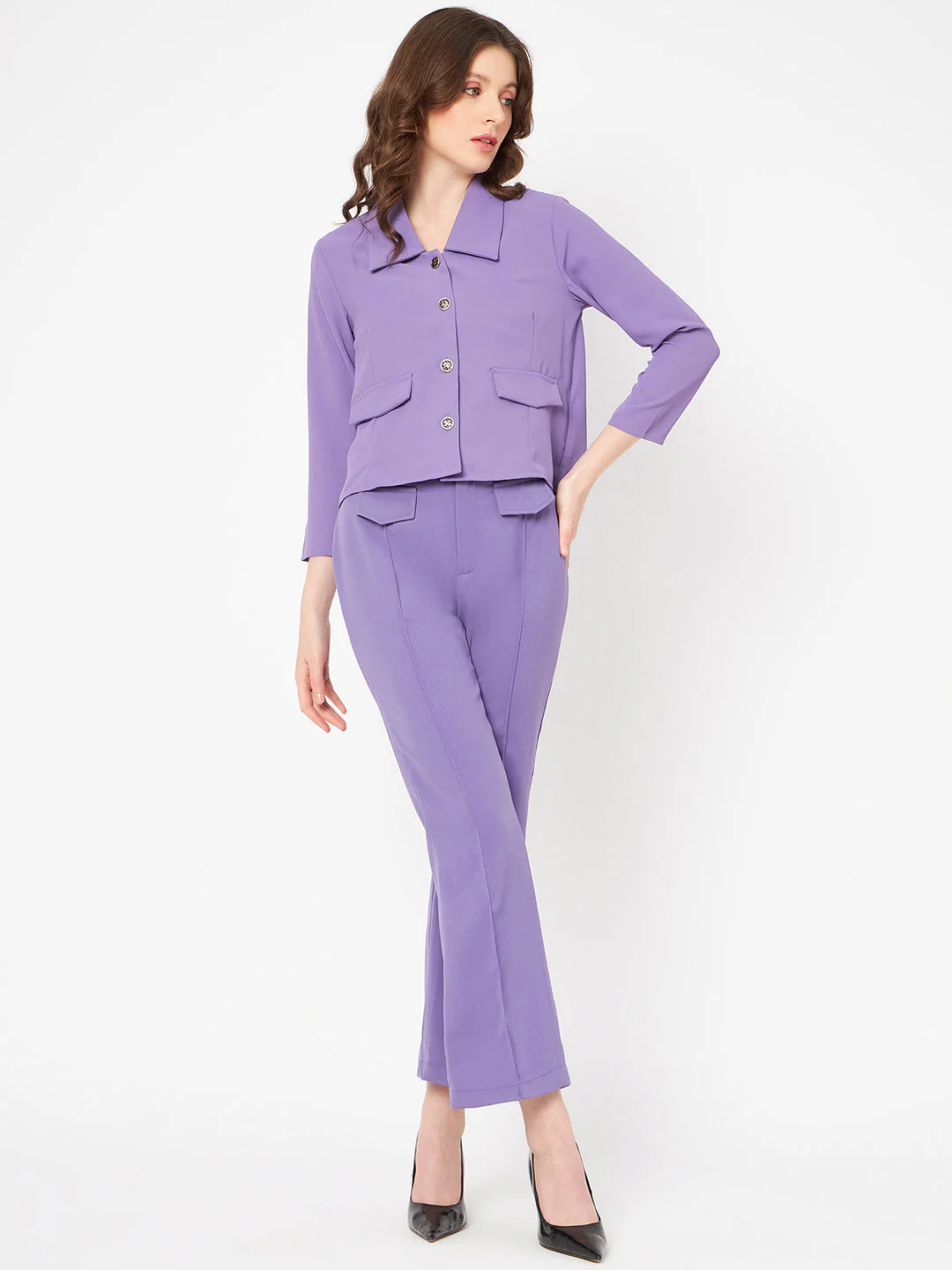 Madame Purple Solid Flared Fit Palazzo - Image 3