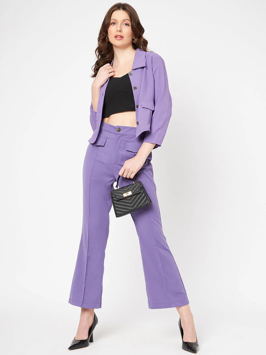 Madame Purple Solid Flared Fit Palazzo - Image 4