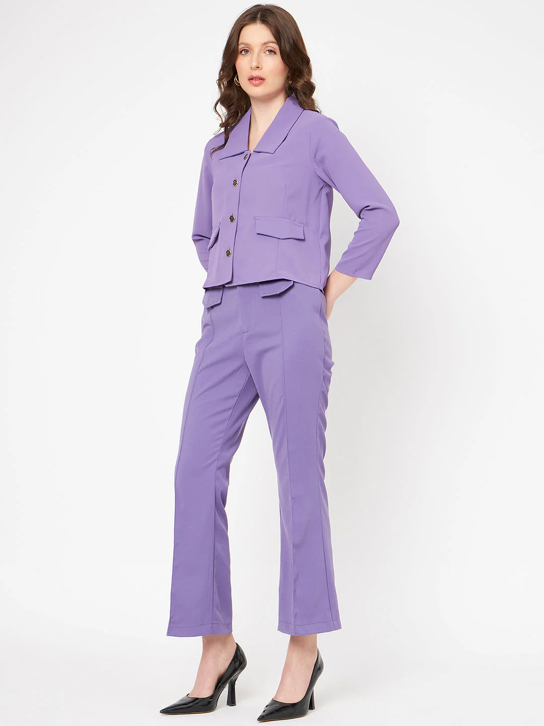 Madame Purple Solid Flared Fit Palazzo - Image 5
