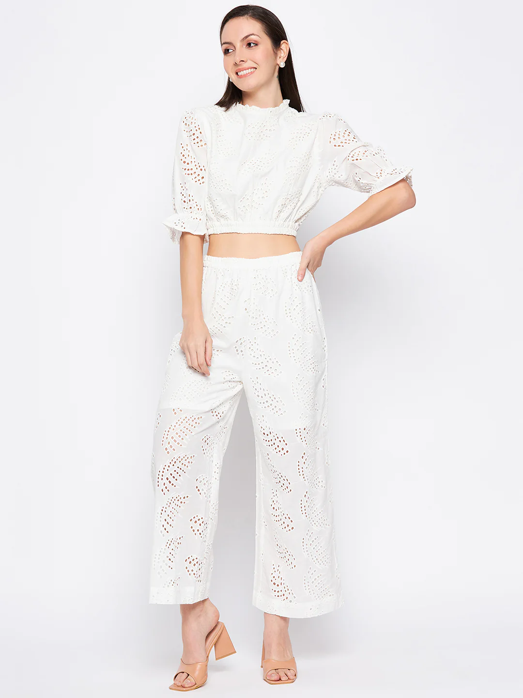 Madame White Self Design Co-Ord Set - Image 3