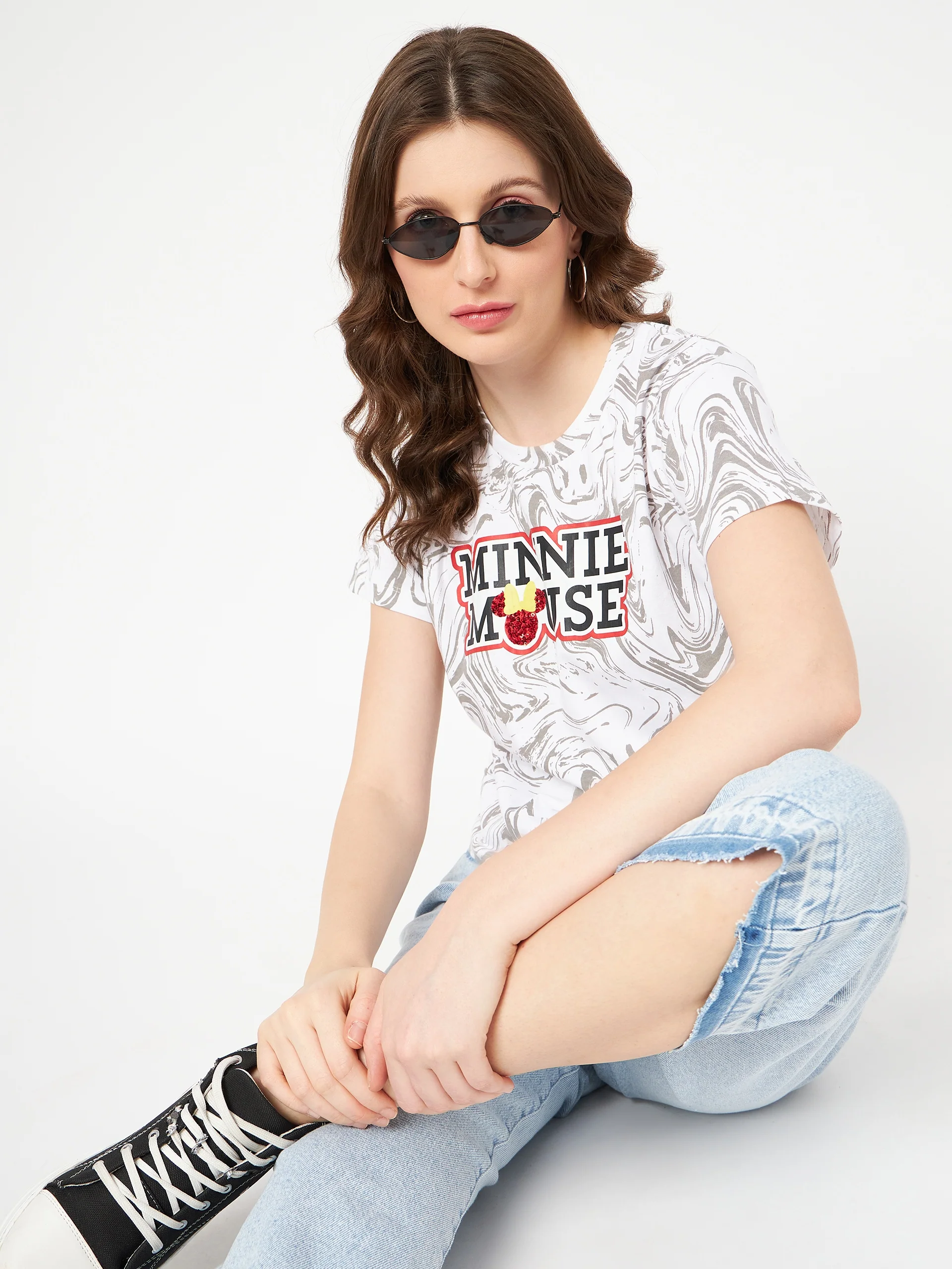 Madame Front and Back Disney Printed Cotton White T-Shirt - Image 8
