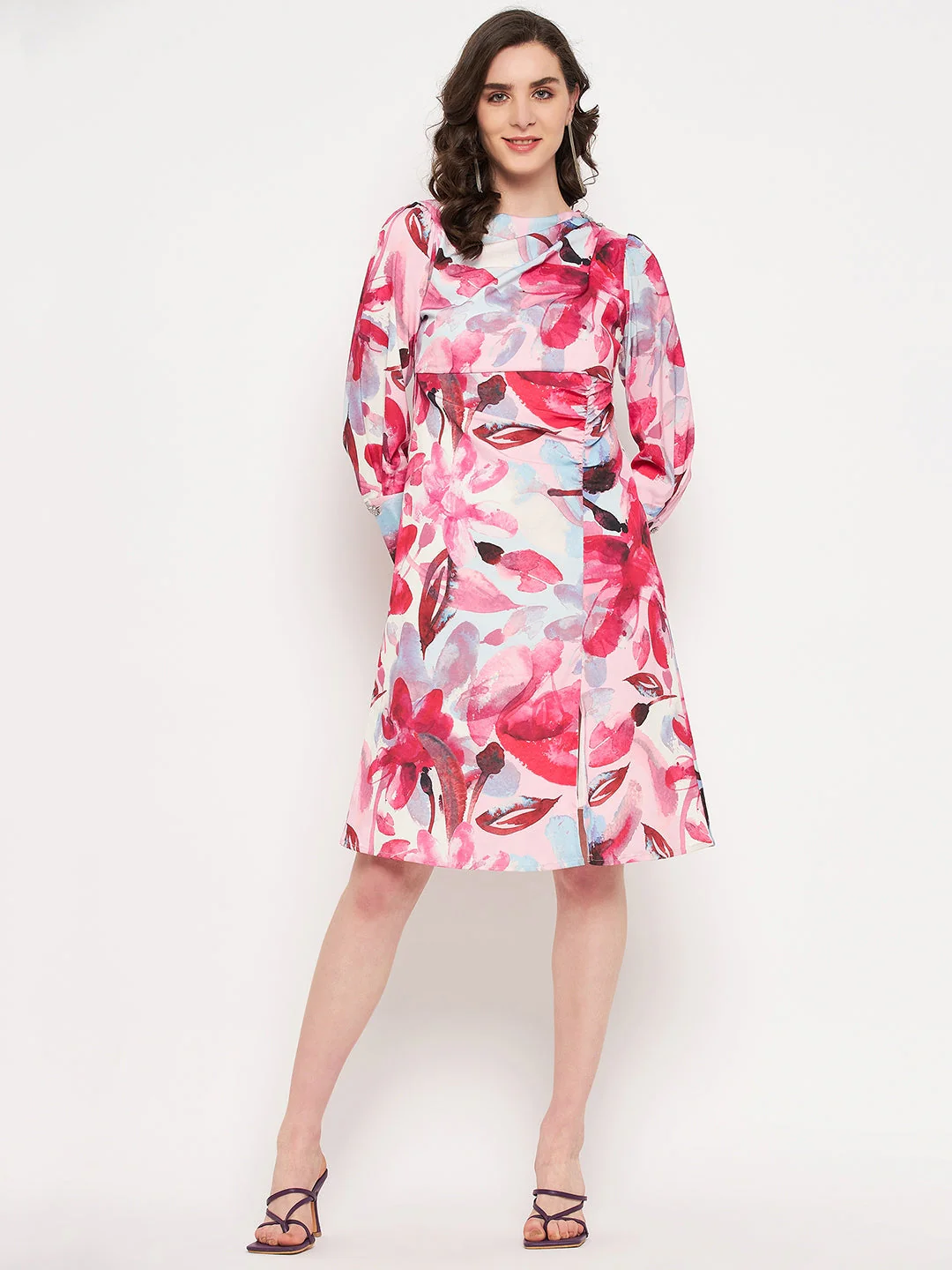 Madame Floral Print Pink Dress - Image 3