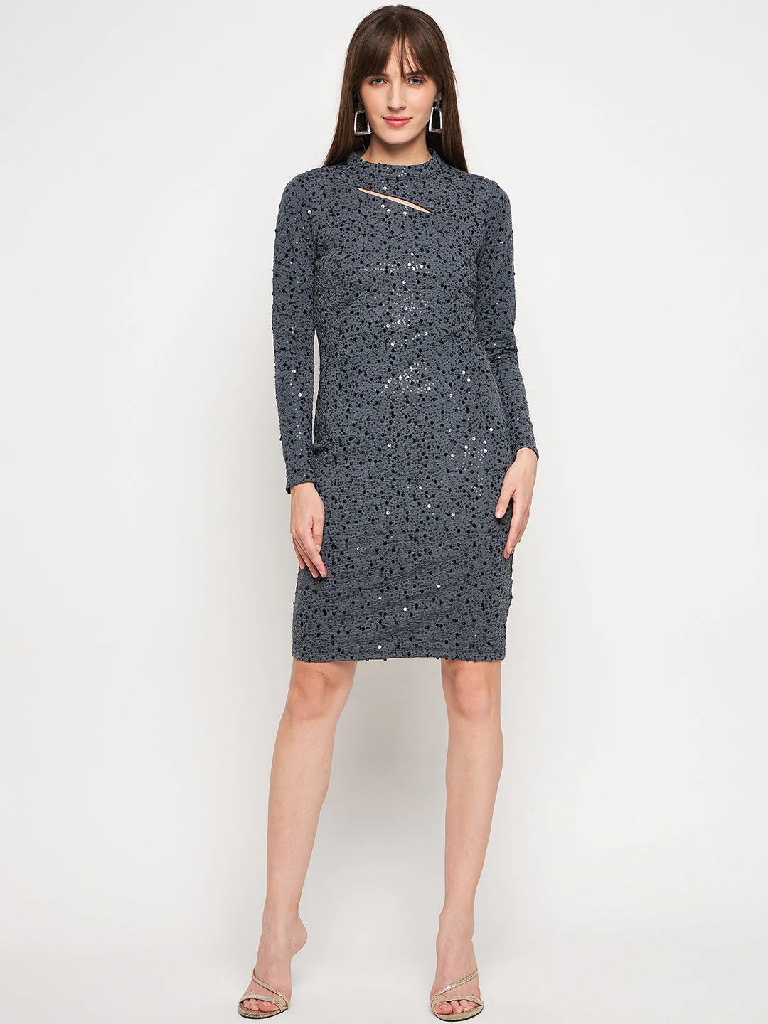 Madame Embellished Grey Bodycon Dress