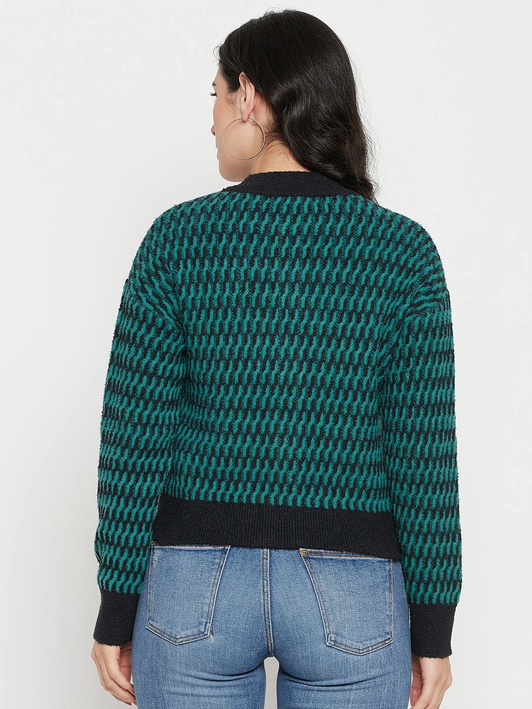 Madame Printed Emerald Green Sweater - Image 2