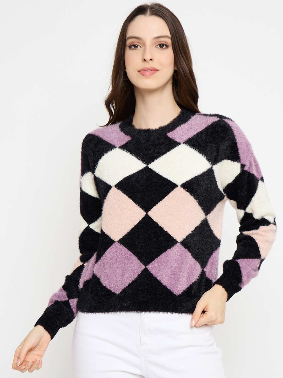 Madame Geometric Print Black Sweater - Image 3