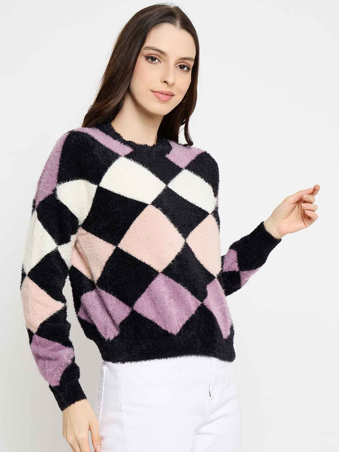 Madame Geometric Print Black Sweater - Image 4