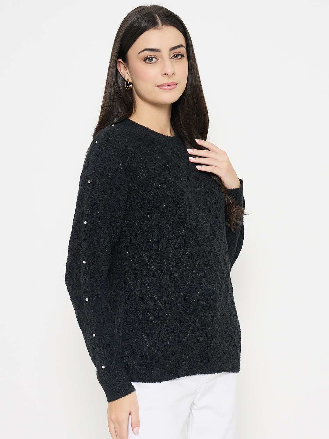 Madame Geometric Print Black Sweater - Image 4