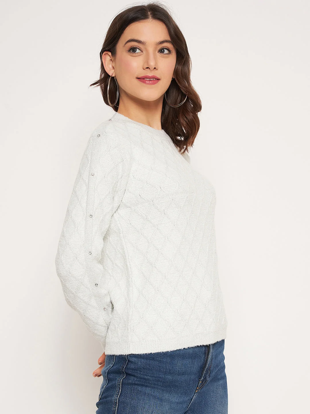 Madame Offwhite Solid Sweater - Image 4