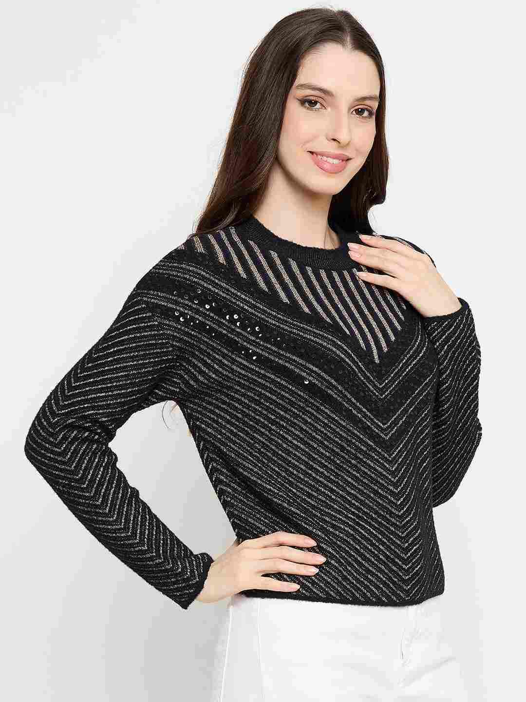 Madame Self Design Black Sweater - Image 4