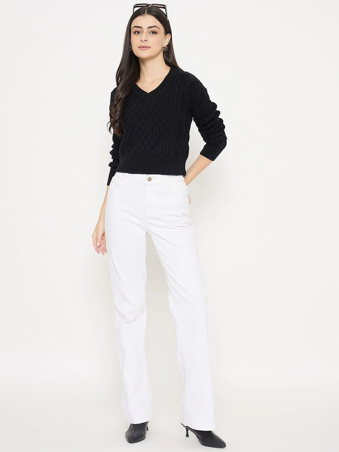 Madame Cable Knit Black Acrylic Sweater - Image 2