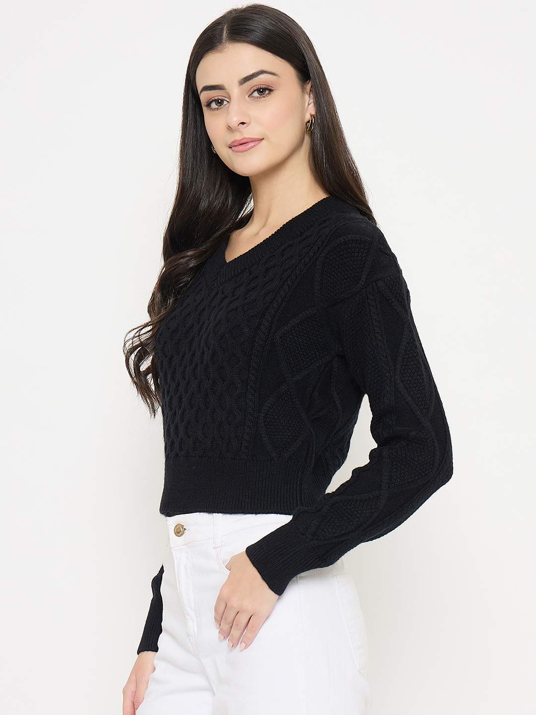 Madame Cable Knit Black Acrylic Sweater - Image 5