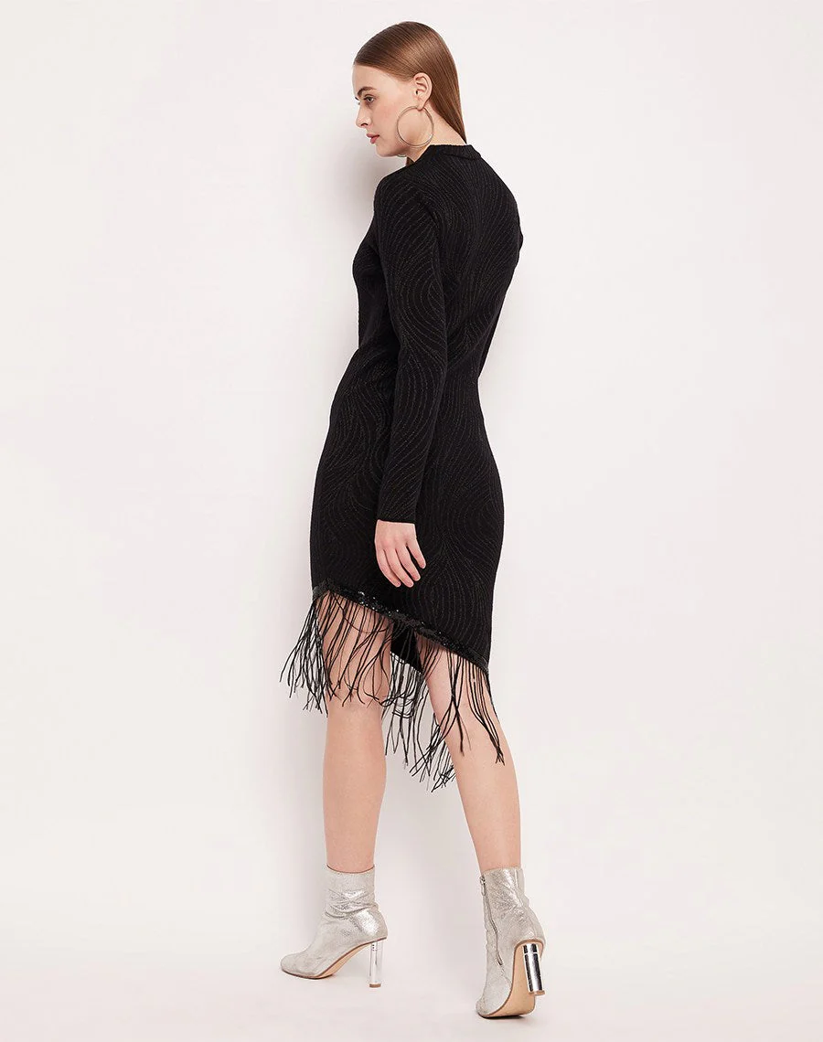 Madame Fringed Hem Abstract Print Bodycon Dress - Image 3